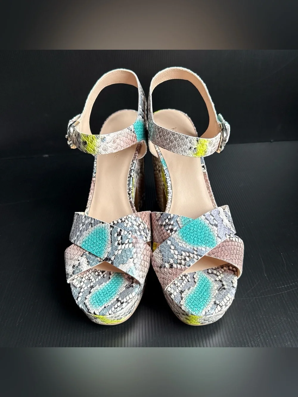 NIB Kate Spade Grace Lemon Sorbet Snakeskin Platform Heels Women’s Size 10